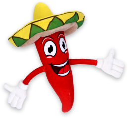 Willy Nacho pluche knuffel van lachende Spaanse rode peper met Mexicaanse sombrero